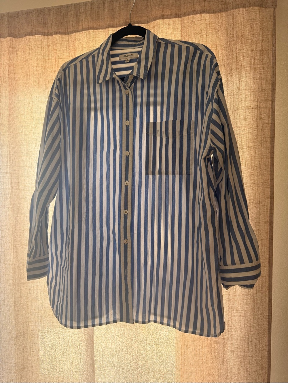 Madewell Blue and White Vertical Stripe Button-Down Shirt